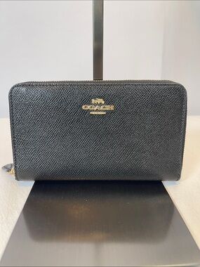 Coach H1980-58584 Black Crossgrain Leather Accordion Zip Wallet Style